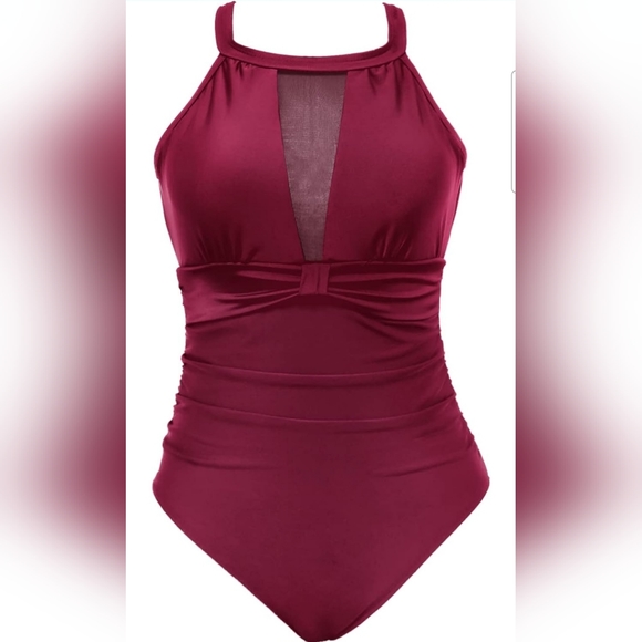 Women's Mesh V-Neck Burgundy Monokini - Picture 4 of 5